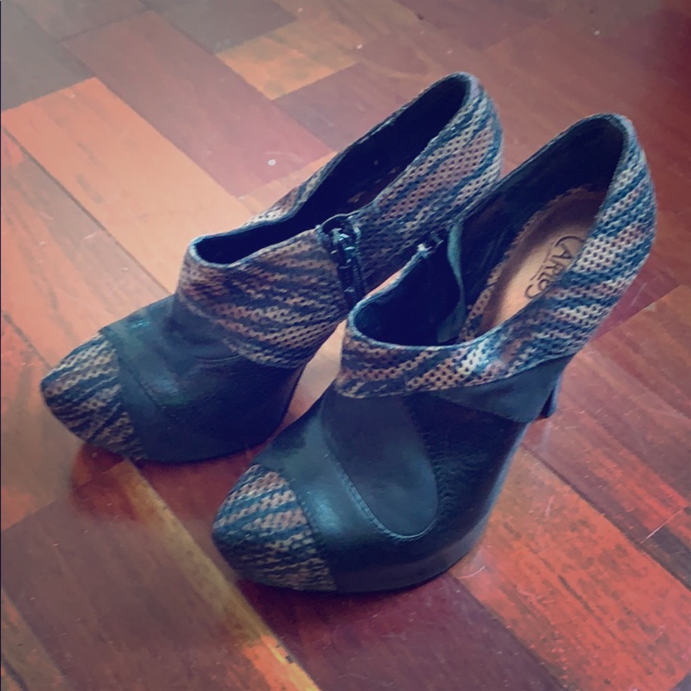 Black and animal print platform booties